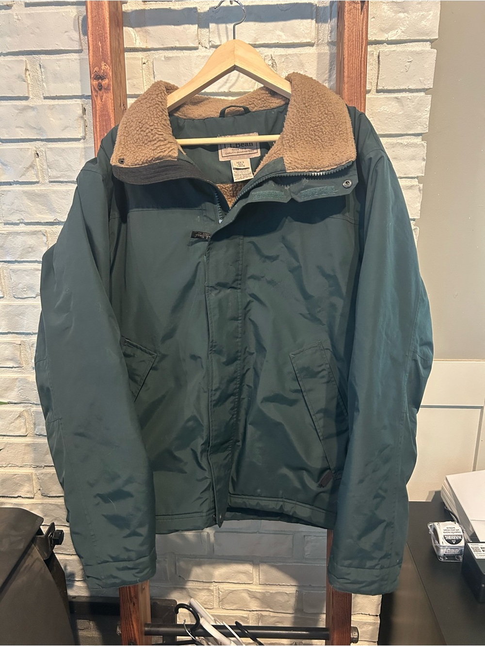 LL Bean Men's Jacket Green- Full Zip Fleece Lined Size Large